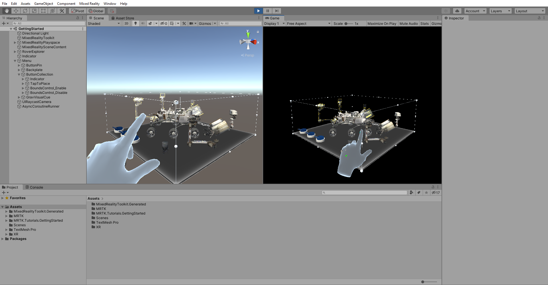 Screenshot of Unity Play mode split view with Bounds Control being manipulated.