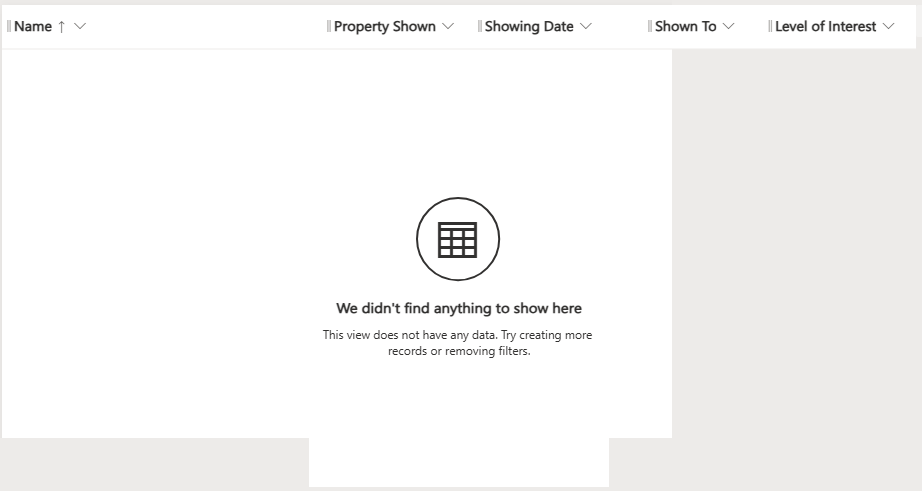 Screenshot della tabella Showing con vista aggiornata.