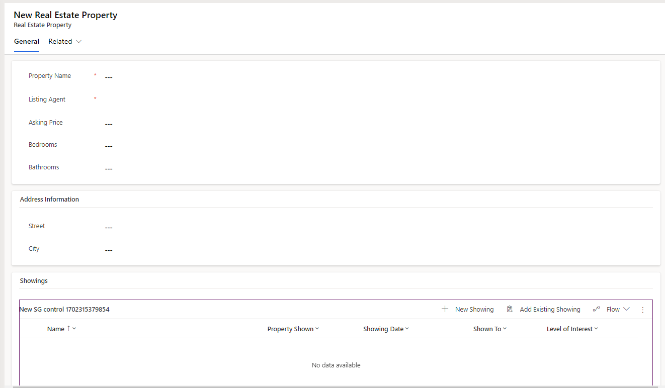 Screenshot della tabella Real Estate Properties.