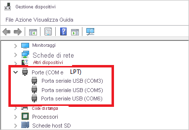 Questa figura mostra le porte com in Gestione dispositivi.