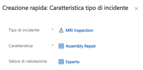 Screenshot del modulo Creazione rapida: Caratteristiche tipo di incidente.