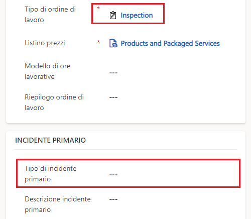 Screenshot che mostra dove si definisce il modulo di un ordine di lavoro.