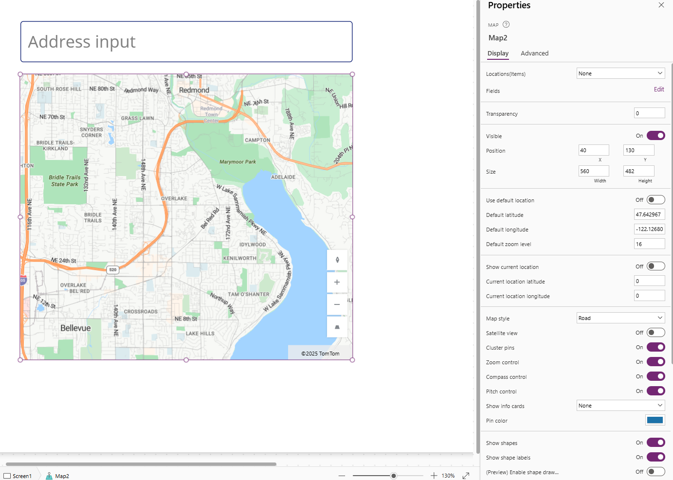 Screenshot del controllo mappa interattivo e dei campi disponibili per l'uso.