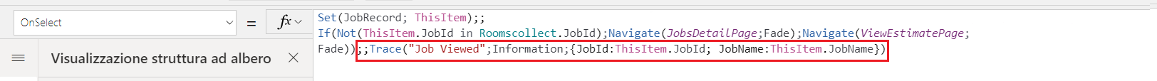 Screenshot della formula in fase di modifica.