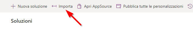 Screenshot del pulsante Importa nell'area Soluzioni.