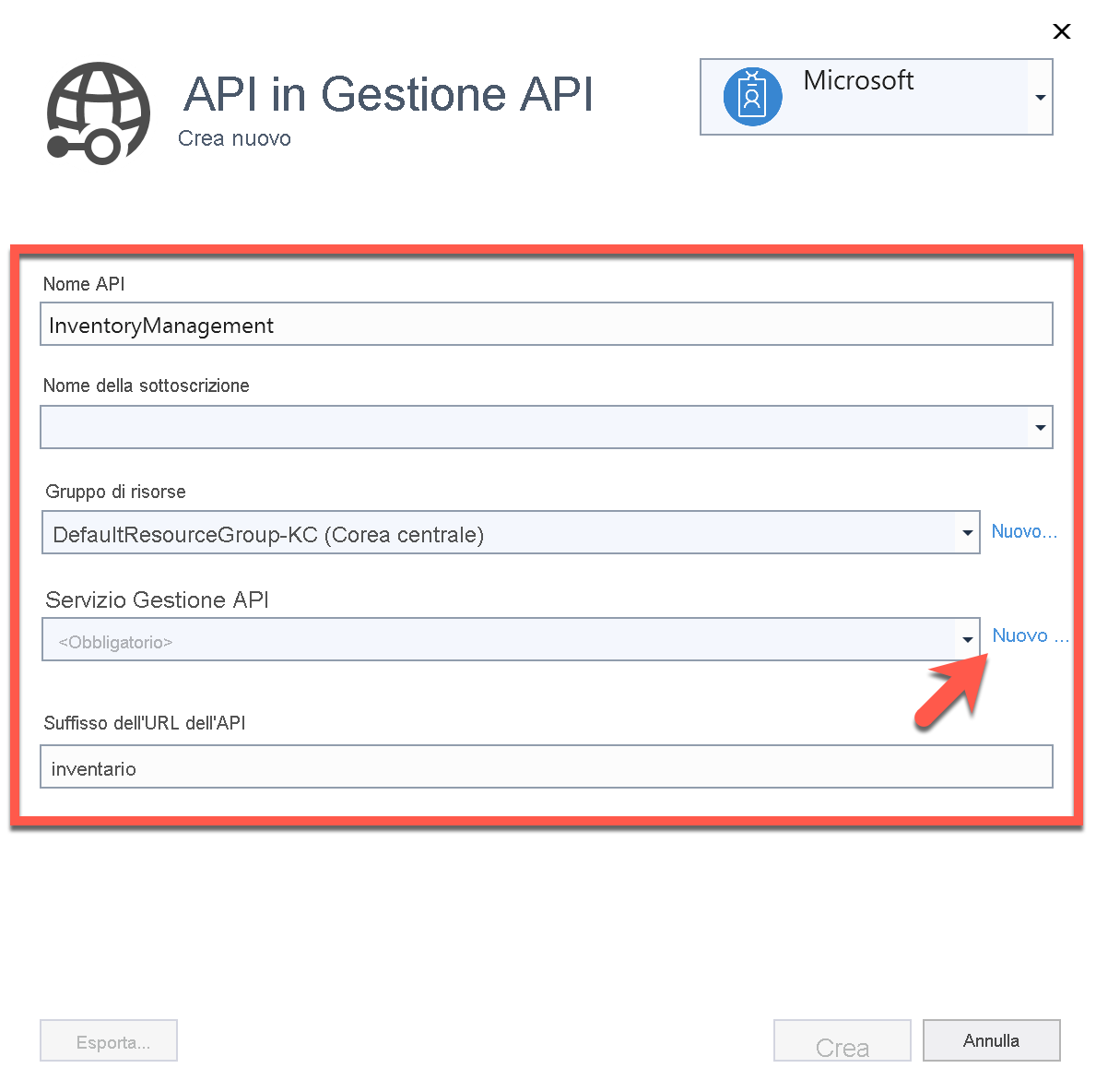 Create New API in API Management.