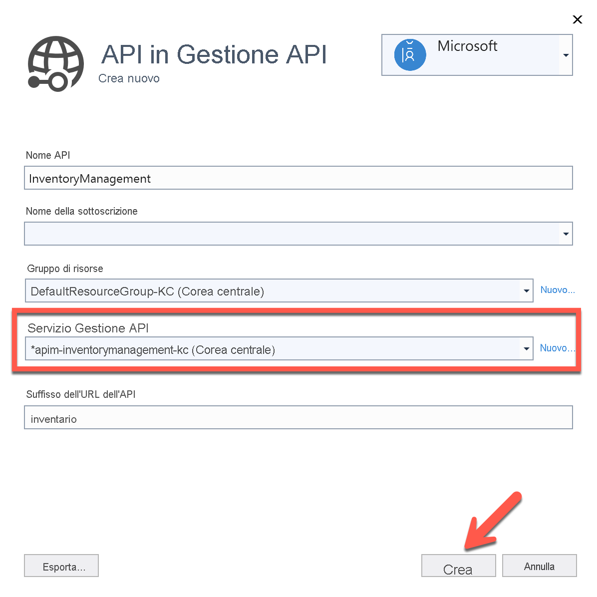 Create New API in API Management Filled.