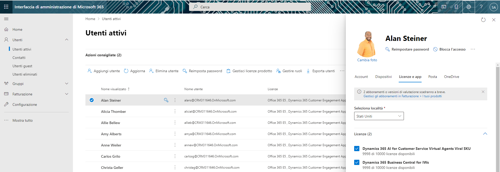 Screenshot dell'interfaccia di amministrazione che mostra l'autenticazione di Microsoft 365.