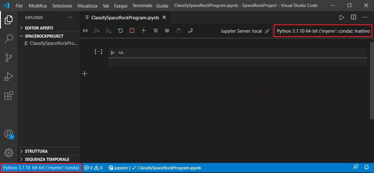 Screenshot of Visual Studio Code that shows how to set up the Anaconda environment.