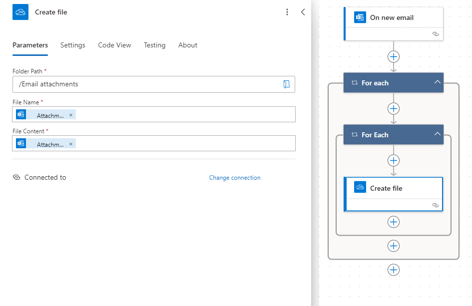 Screenshot della creazione di un flusso basato su Outlook.