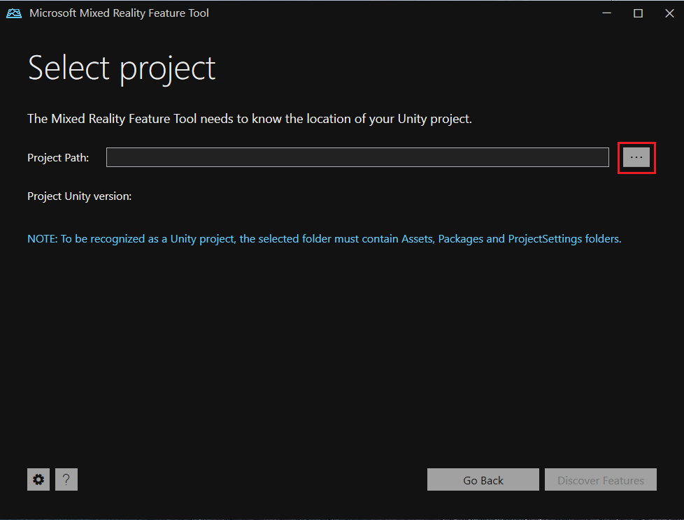 Screenshot of the Select Project screen.