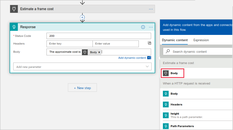 Screenshot che mostra la configurazione per l'azione 