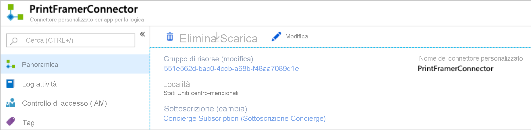 Screenshot che mostra l'editor per il connettore personalizzato.