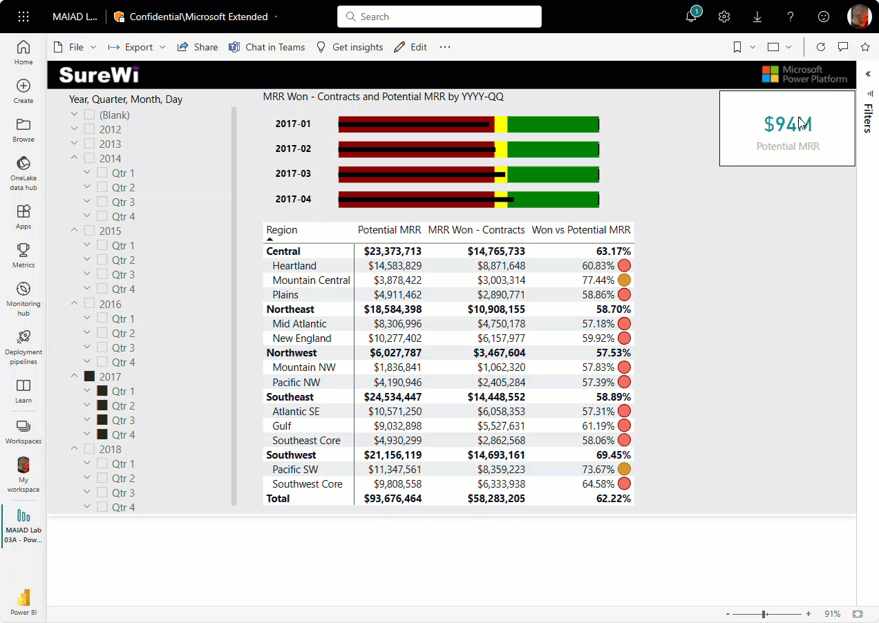 Screenshot animato che illustra come scaricare Gli aggiornamenti di Analizza in Excel dal servizio Power BI.
