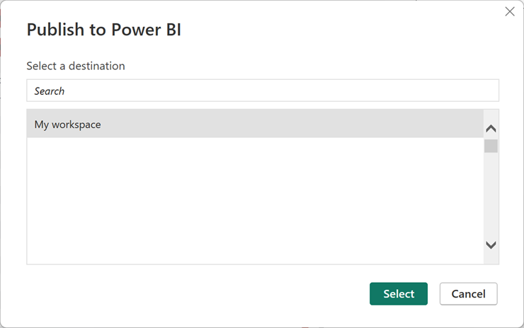 Screenshot della pubblicazione nella finestra di Power BI con l'area di lavoro personale.