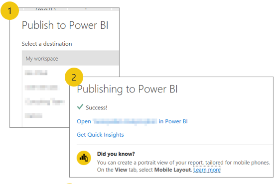 Screenshot che mostra la finestra di dialogo Pubblica in Power BI in cui è possibile selezionare un'area di lavoro.