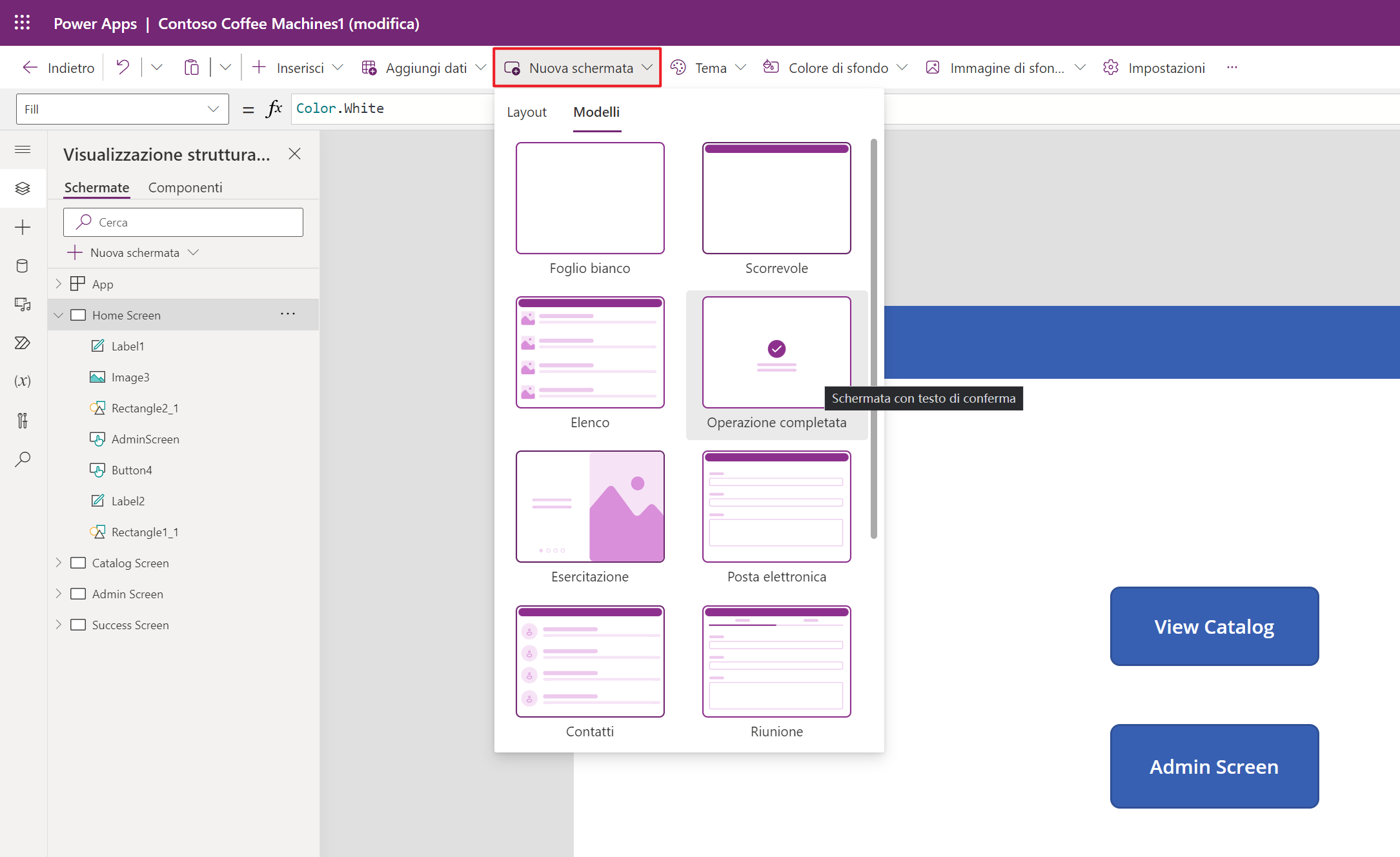 Screenshot dei modelli per le nuove schermate.