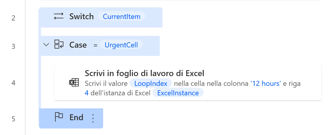 Screenshot dell'azione Switch più semplice.