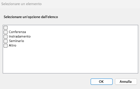 Screenshot dell'output dell'azione Visualizza finestra di dialogo di selezione dall'elenco