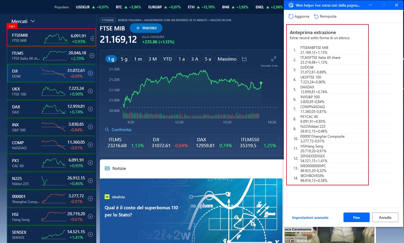 Screenshot di Anteprima estrazione per tutti i titoli.