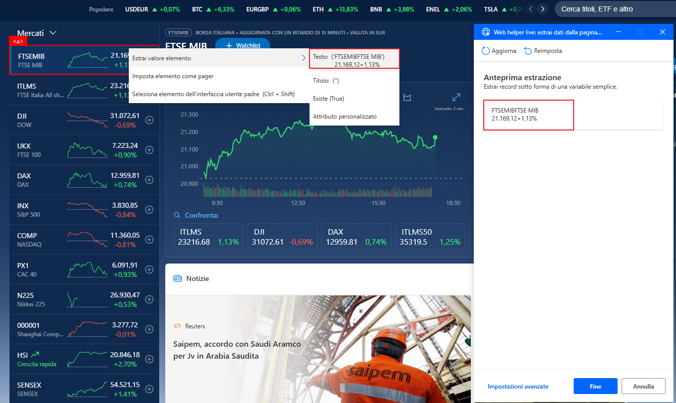 Screenshot dell'anteprima dell'estrazione del primo titolo.