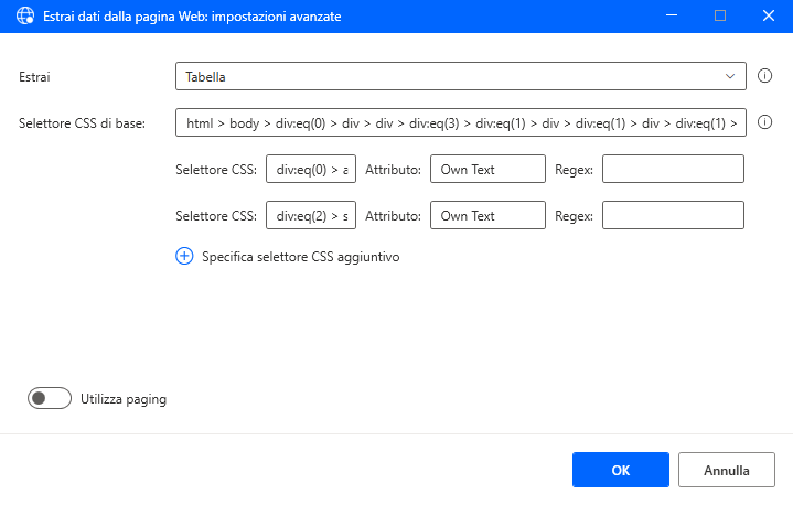 Screenshot delle impostazioni avanzate di Web helper live.