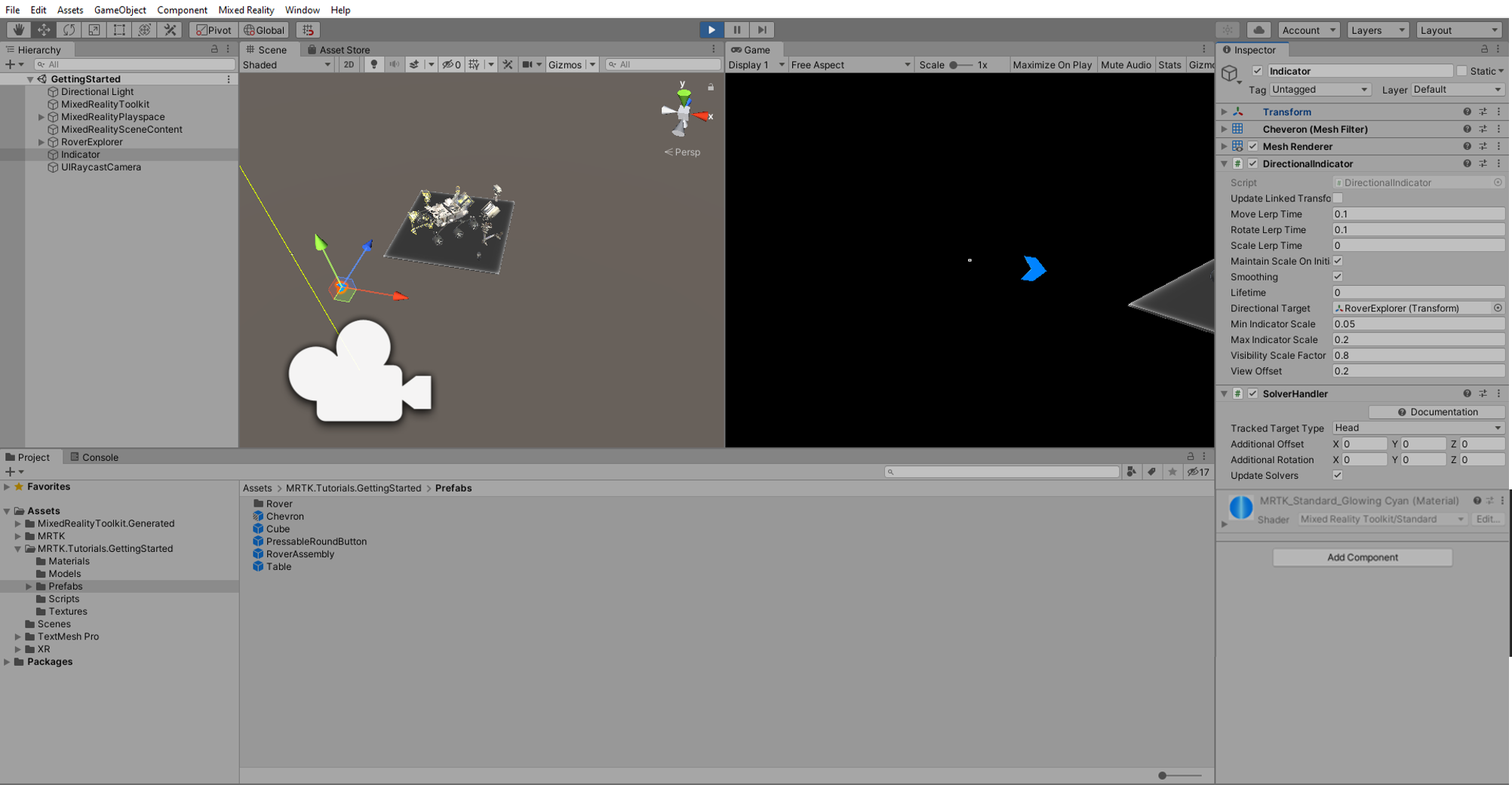 Screenshot che mostra la doppia visualizzazione in modalità di riproduzione con il solver DirectionalIndicator in uso.