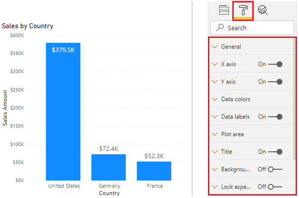 Screenshot delle opzioni di formattazione per la visualizzazione.