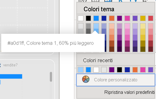 Screenshot della casella del selettore dei colori con l'opzione del blu chiaro selezionata.