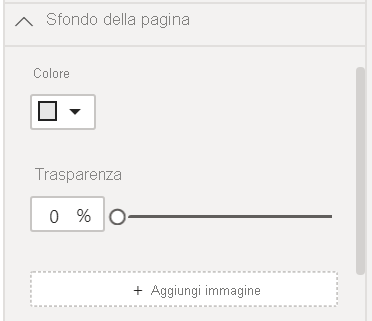 Screenshot del colore di sfondo della pagina impostato su grigio chiaro e Trasparenza impostata su 0.