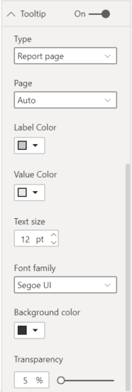 Screenshot che mostra le opzioni di formattazione di base di Power BI per le descrizioni comandi.