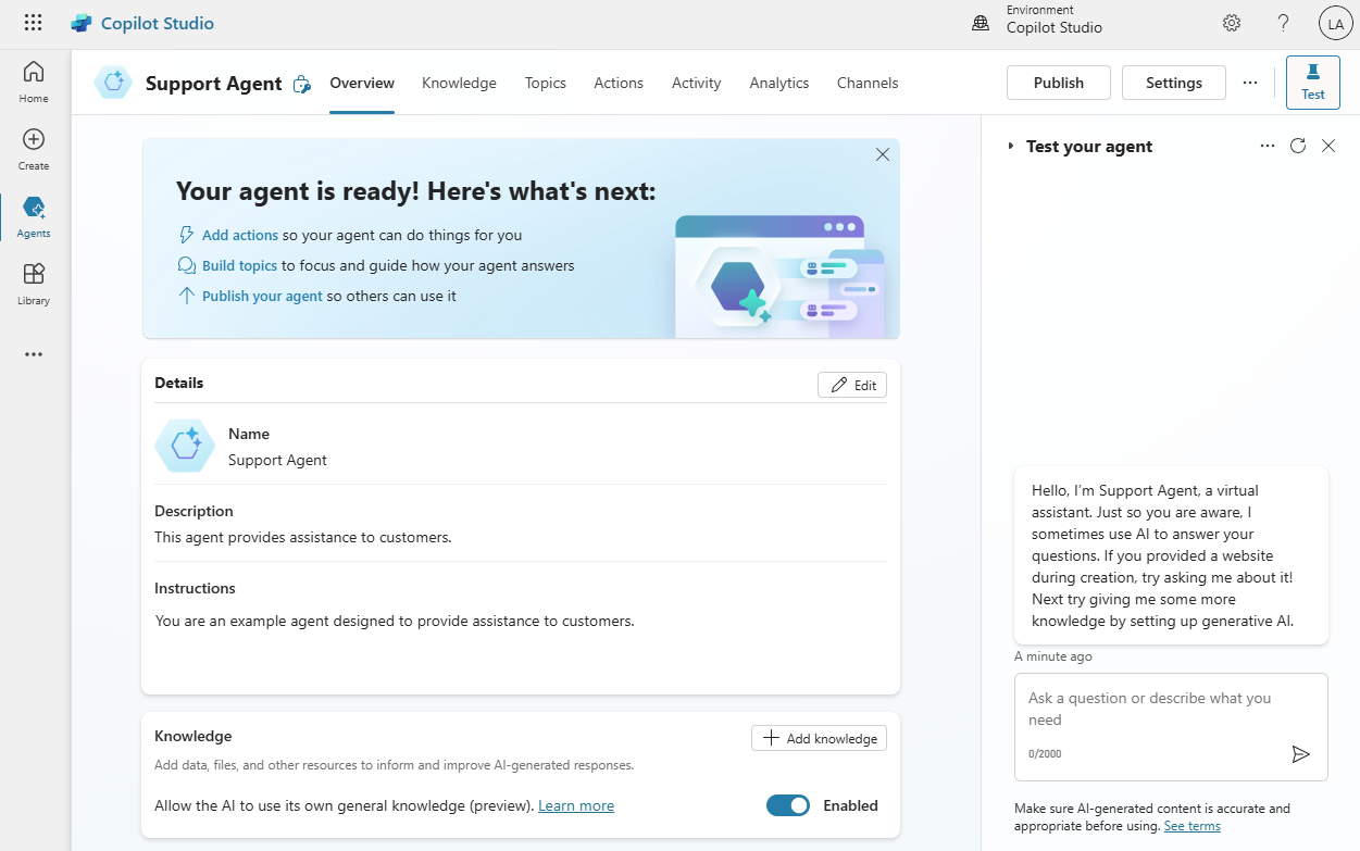 Screenshot dell'interfaccia utente dell'assistenza clienti.