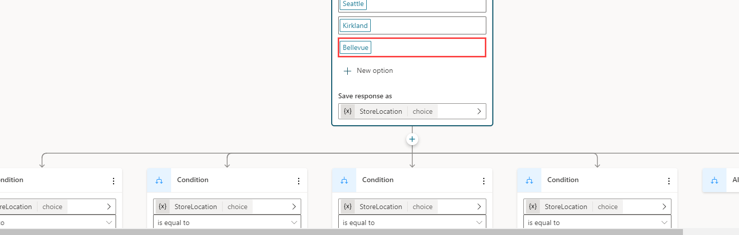 Screenshot del nuovo nodo Condizione con l'opzione bellevue aggiunta.