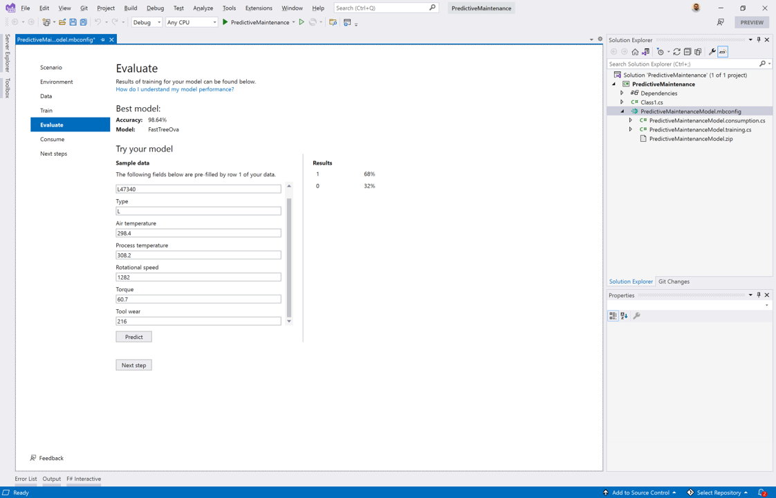 Screenshot che mostra la creazione di stime con il modello con training.