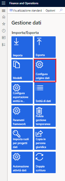 Screenshot del riquadro Configura origine dati.