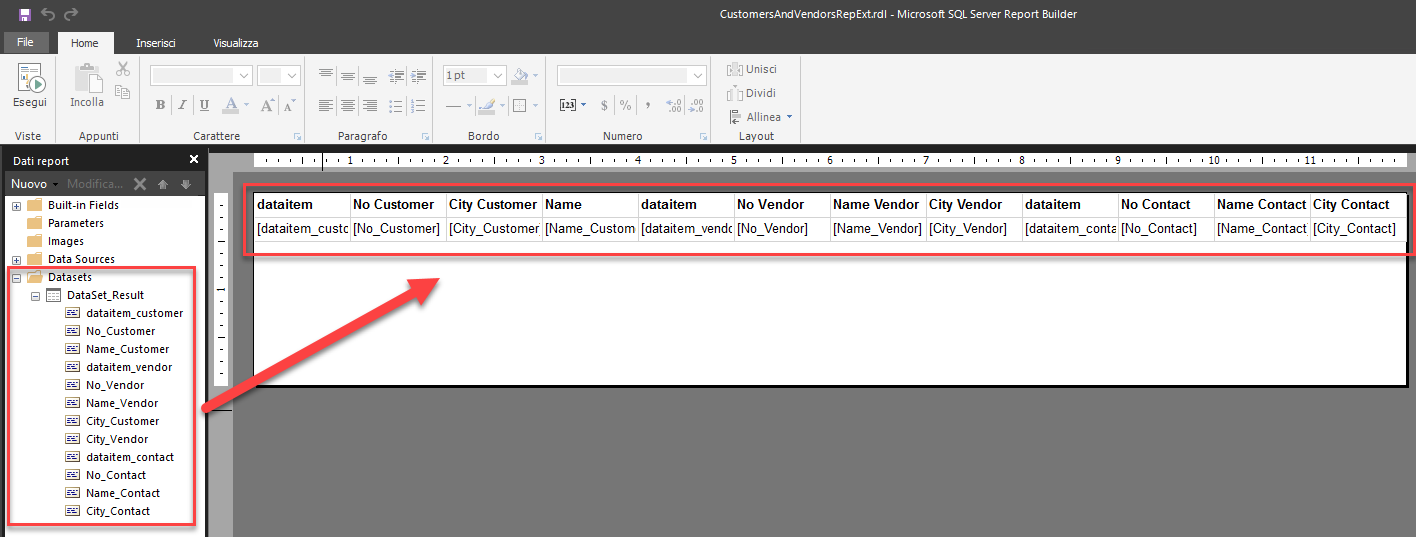 Screenshot del layout dell'estensione del report clienti e fornitori.