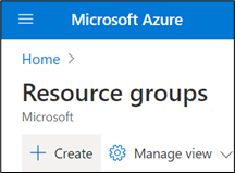 Screenshot of Microsoft Azure Resource groups, showing the Create button.