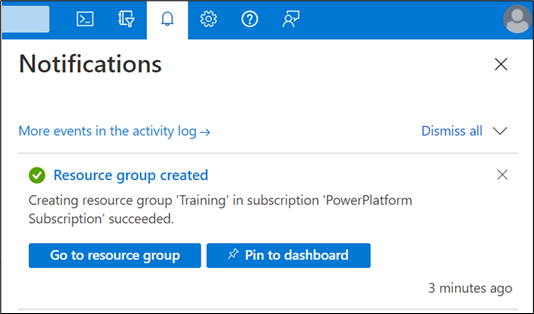 Screenshot of the Notifications dropdown menu, showing the Go to resource group option.