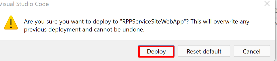 Screenshot of the Deploy button in the pop-up window.