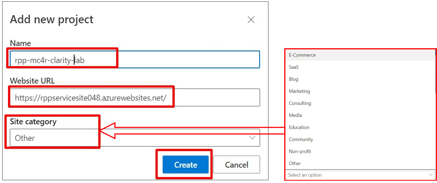 Screenshot of the project name, U R L, and site category.