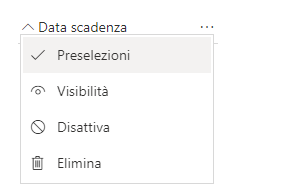 Schermata dell'interruttore che permette di mostrare i filtri come preselezionati.