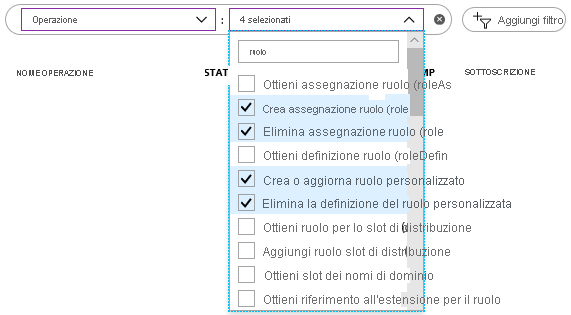 Screenshot showing a list of Operation filter with the four filters selected.