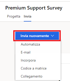 Screenshot che mostra la scheda Invia per un sondaggio con l'opzione Invia nuovamente evidenziata.