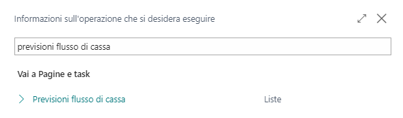 Screenshot dei risultati di Setup flusso di cassa dalla ricerca Dimmi.