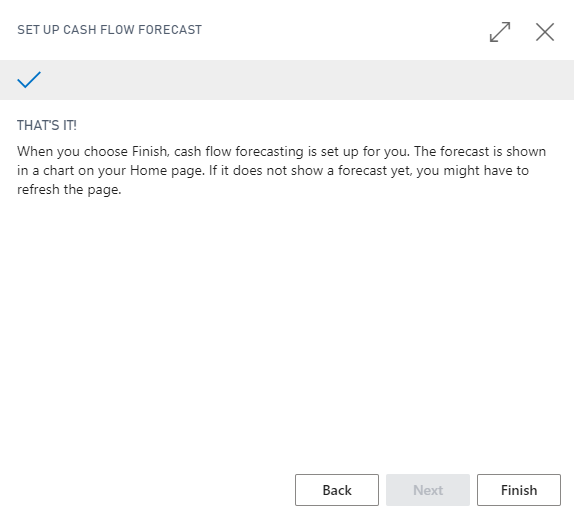 Screenshot della schermata di completamento di Imposta previsione flusso di cassa.