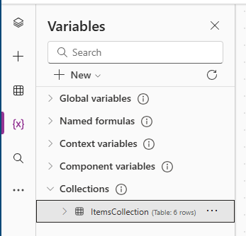 Screenshot della vista variabili nell'app.