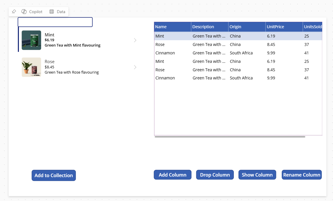 Screenshot del testo sui pulsanti nell'app.