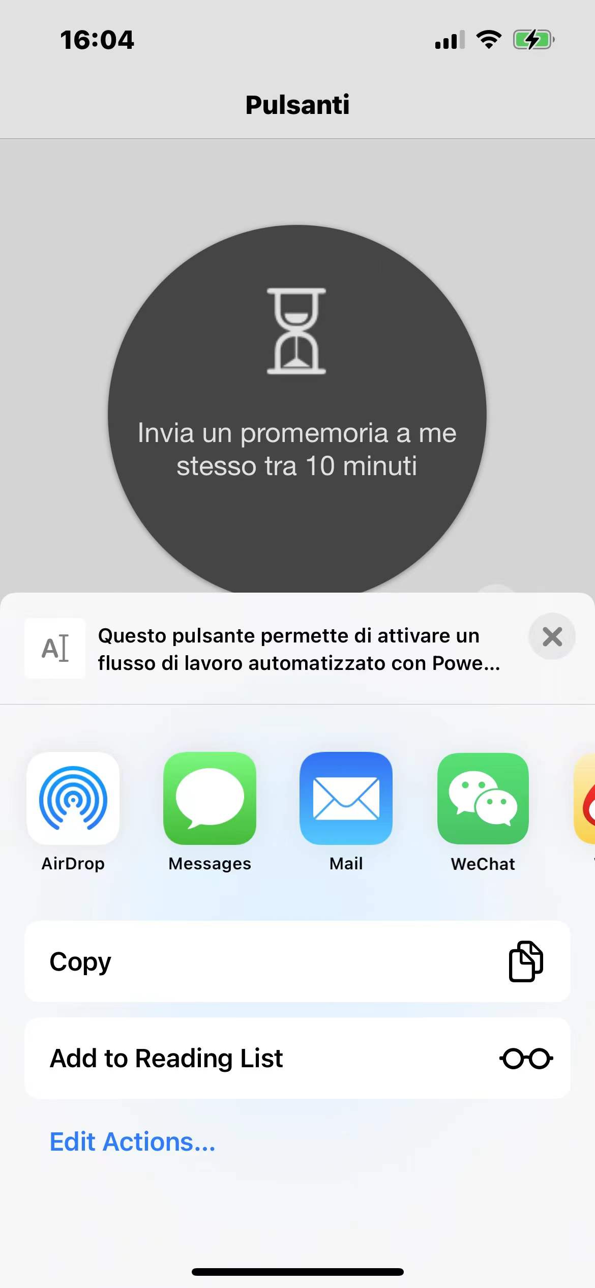 Screenshot delle opzioni Condividi collegamento al pulsante nell'app per dispositivi mobili.