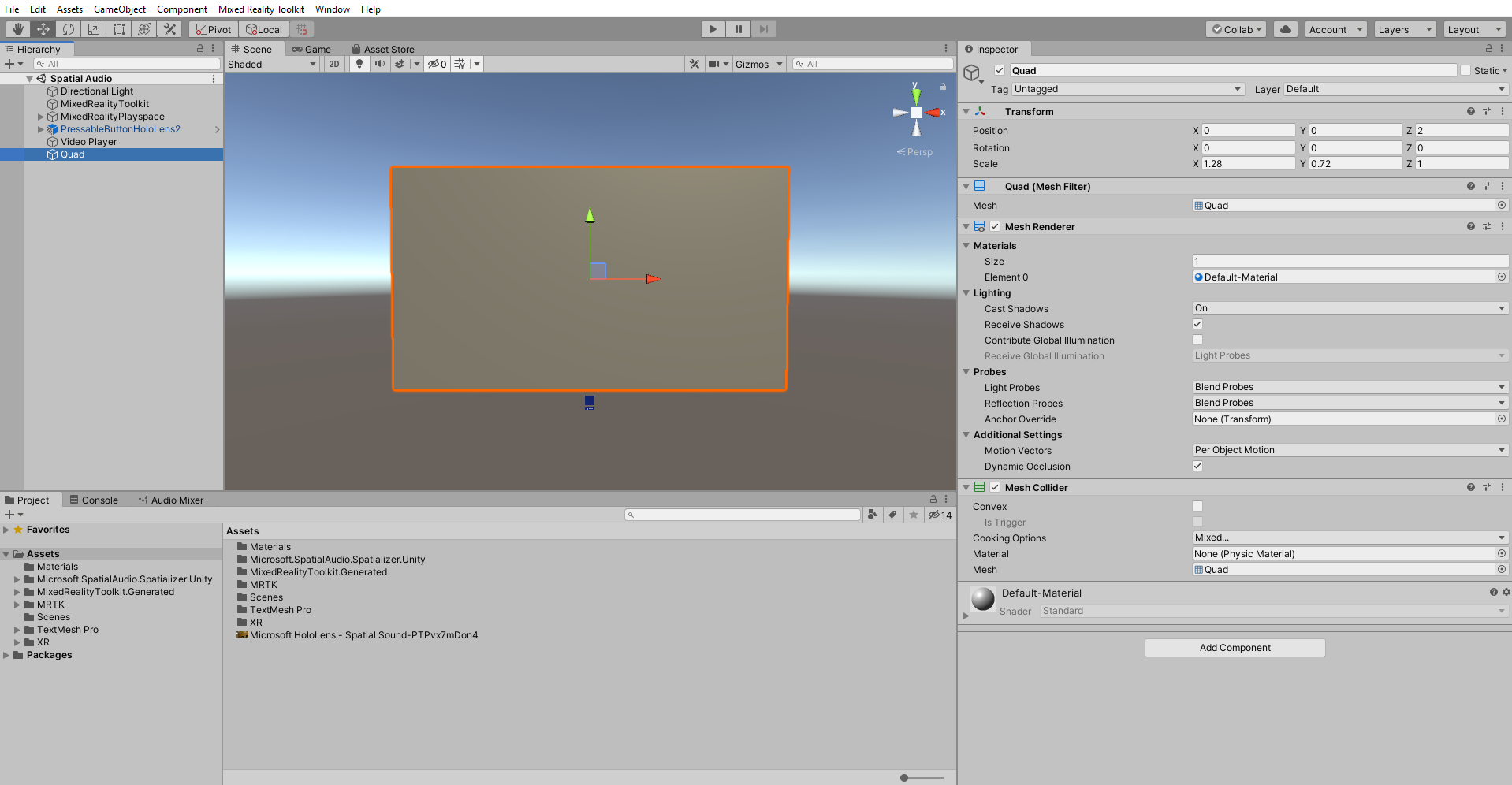 Screenshot of adding a Quad.