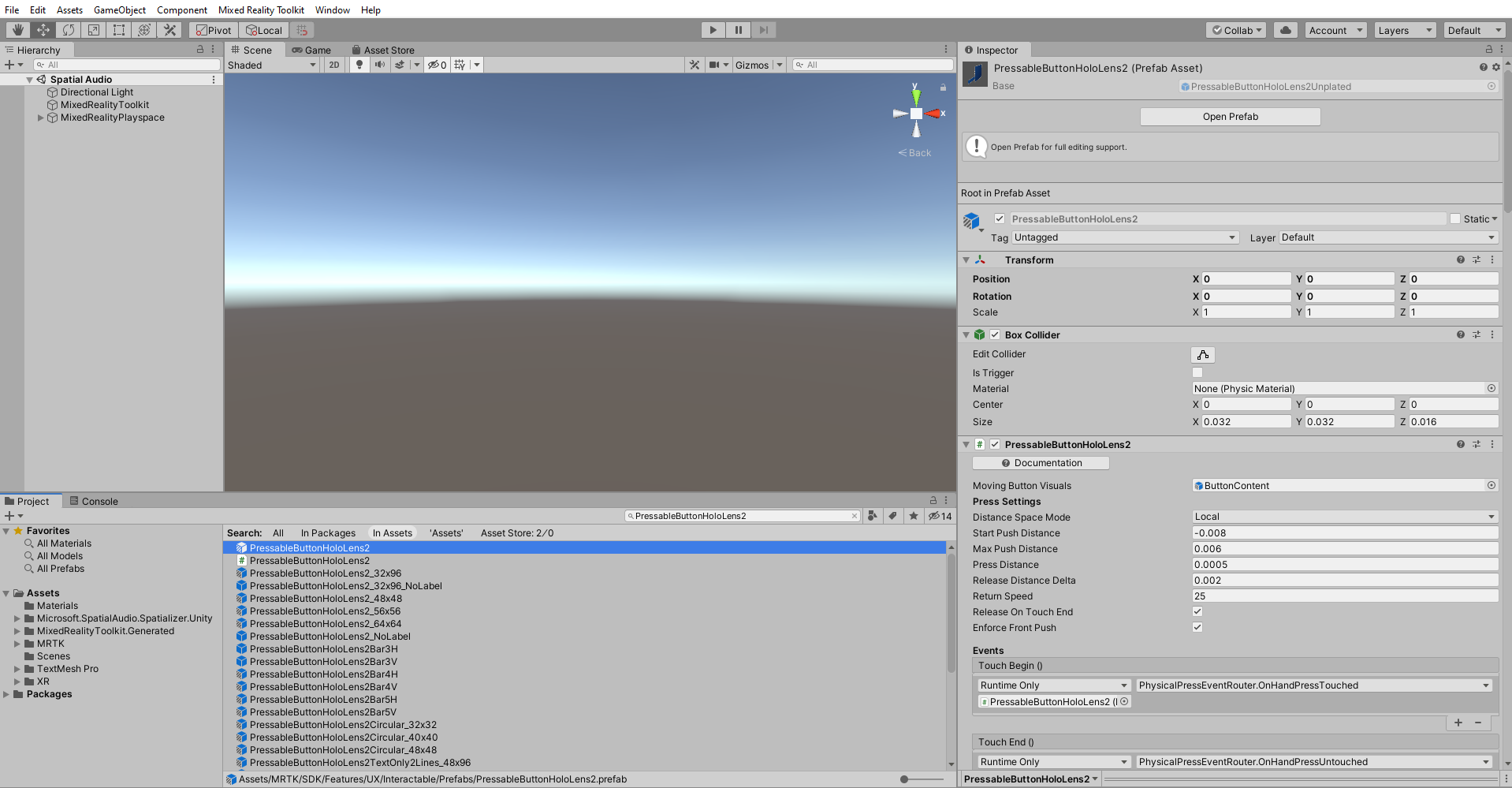 Screenshot of Button prefab in Assets.